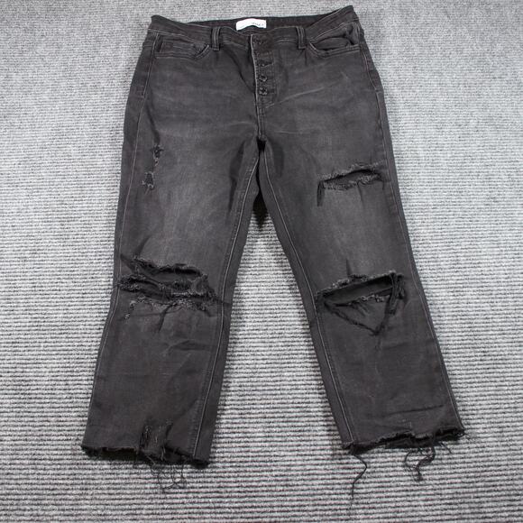 Vervet Jeans Womens 31 Black Distressed Button Fly Raw Hem Cropped - Picture 2 of 9